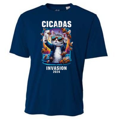 Funny Cat Selfie Cicadas Invasion 2024 Cooling Performance Crew T-Shirt