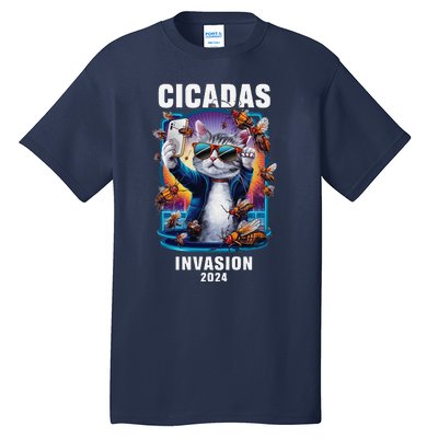 Funny Cat Selfie Cicadas Invasion 2024 Tall T-Shirt