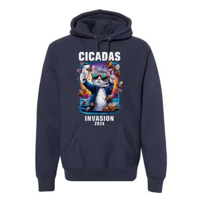 Funny Cat Selfie Cicadas Invasion 2024 Premium Hoodie