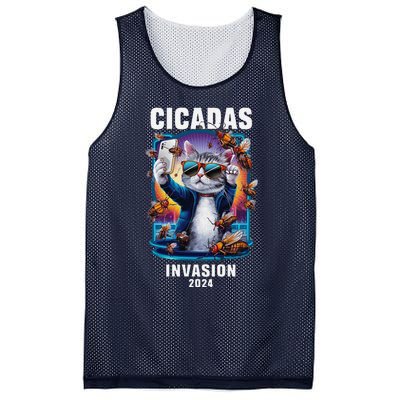 Funny Cat Selfie Cicadas Invasion 2024 Mesh Reversible Basketball Jersey Tank