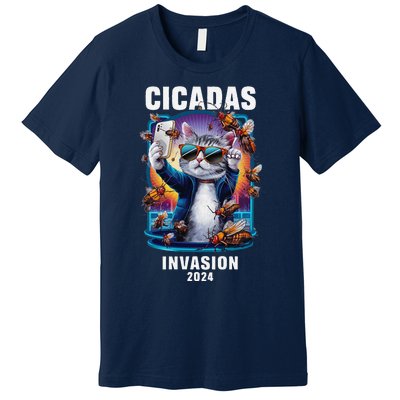 Funny Cat Selfie Cicadas Invasion 2024 Premium T-Shirt