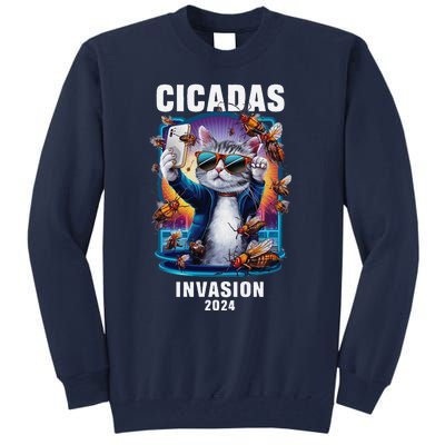 Funny Cat Selfie Cicadas Invasion 2024 Tall Sweatshirt