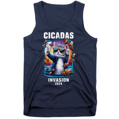 Funny Cat Selfie Cicadas Invasion 2024 Tank Top