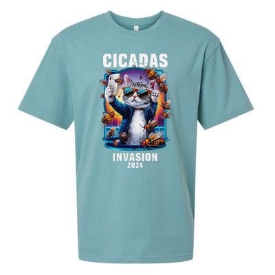 Funny Cat Selfie Cicadas Invasion 2024 Sueded Cloud Jersey T-Shirt