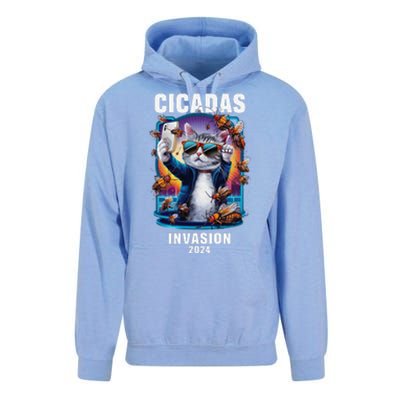 Funny Cat Selfie Cicadas Invasion 2024 Unisex Surf Hoodie