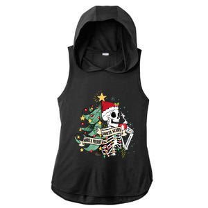 Funny Christmas Skeleton Sorta Merry Sorta Scary Feral Xmas Ladies PosiCharge Tri-Blend Wicking Draft Hoodie Tank