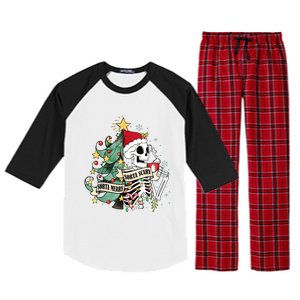 Funny Christmas Skeleton Sorta Merry Sorta Scary Feral Xmas Raglan Sleeve Pajama Set