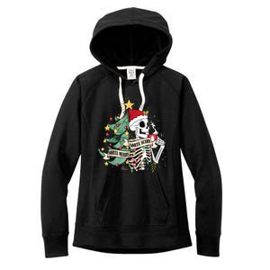 Funny Christmas Skeleton Sorta Merry Sorta Scary Feral Xmas Women's Fleece Hoodie