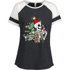 Funny Christmas Skeleton Sorta Merry Sorta Scary Feral Xmas Enza Ladies Jersey Colorblock Tee