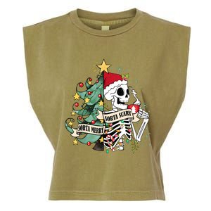 Funny Christmas Skeleton Sorta Merry Sorta Scary Feral Xmas Garment-Dyed Women's Muscle Tee