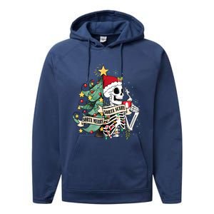 Funny Christmas Skeleton Sorta Merry Sorta Scary Feral Xmas Performance Fleece Hoodie