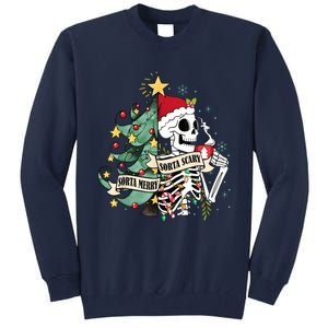 Funny Christmas Skeleton Sorta Merry Sorta Scary Feral Xmas Tall Sweatshirt