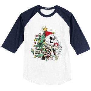 Funny Christmas Skeleton Sorta Merry Sorta Scary Feral Xmas Baseball Sleeve Shirt