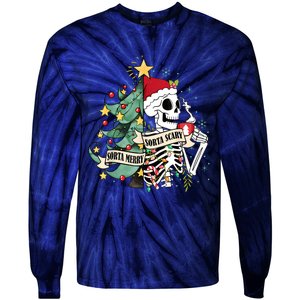 Funny Christmas Skeleton Sorta Merry Sorta Scary Feral Xmas Tie-Dye Long Sleeve Shirt