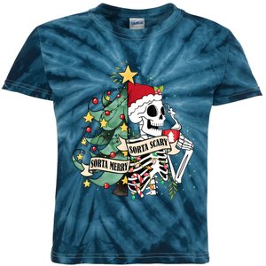 Funny Christmas Skeleton Sorta Merry Sorta Scary Feral Xmas Kids Tie-Dye T-Shirt