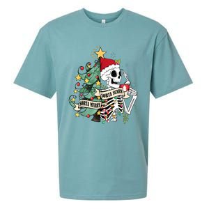 Funny Christmas Skeleton Sorta Merry Sorta Scary Feral Xmas Sueded Cloud Jersey T-Shirt