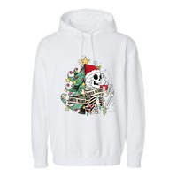 Funny Christmas Skeleton Sorta Merry Sorta Scary Feral Xmas Garment-Dyed Fleece Hoodie