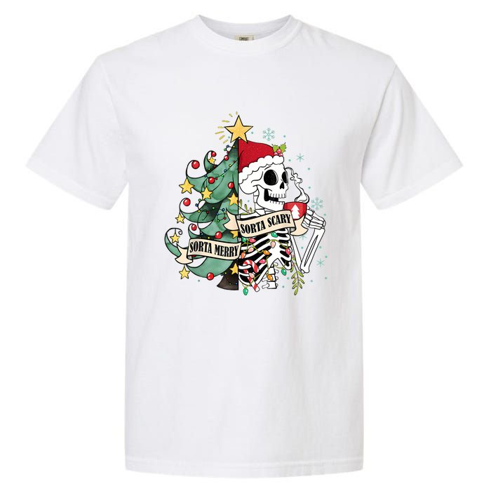 Funny Christmas Skeleton Sorta Merry Sorta Scary Feral Xmas Garment-Dyed Heavyweight T-Shirt