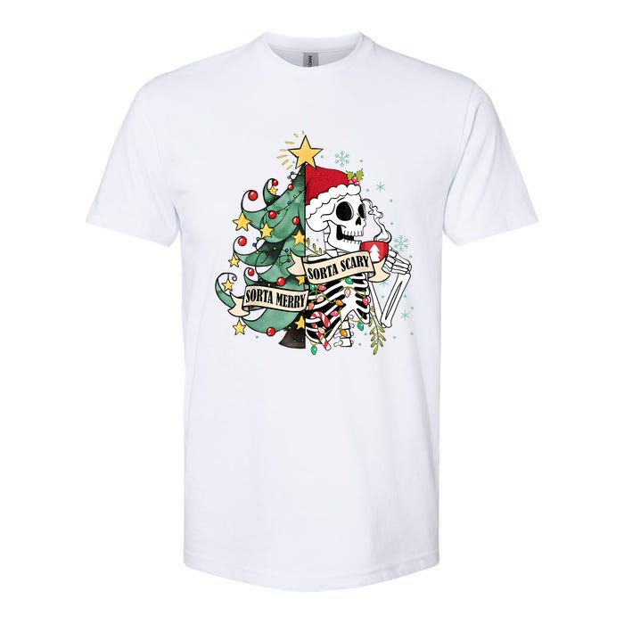 Funny Christmas Skeleton Sorta Merry Sorta Scary Feral Xmas Softstyle CVC T-Shirt