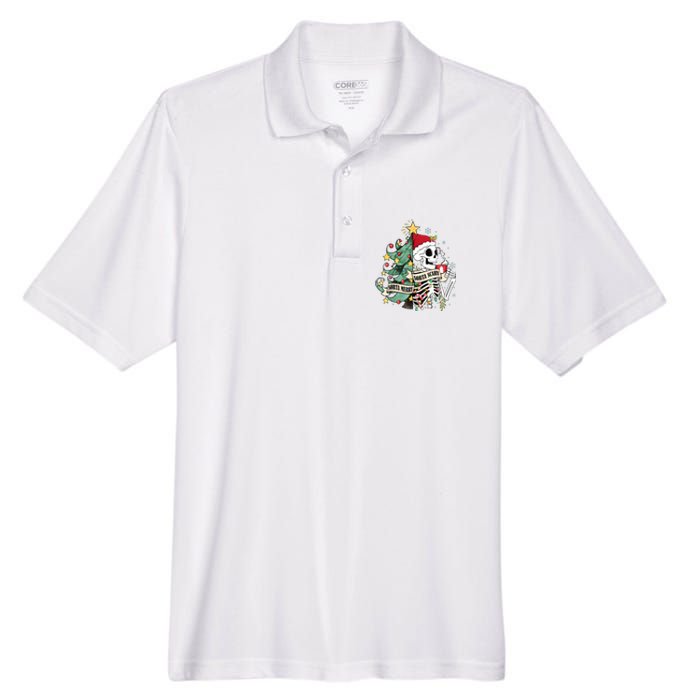 Funny Christmas Skeleton Sorta Merry Sorta Scary Feral Xmas Men's Origin Performance Pique Polo