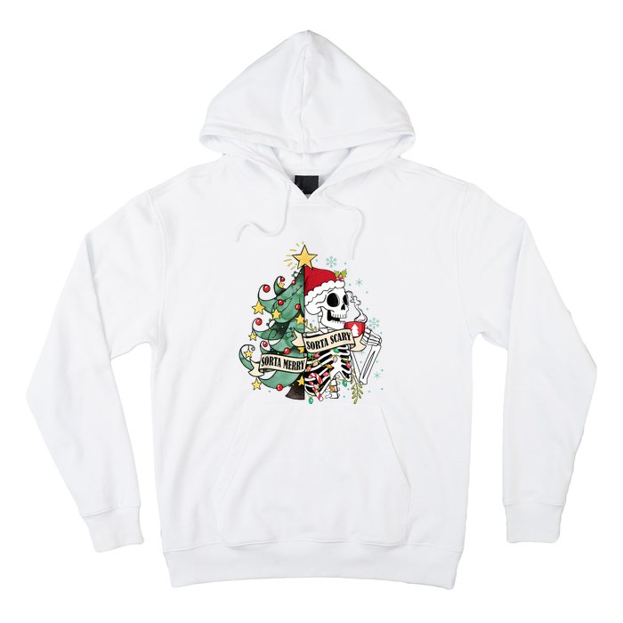 Funny Christmas Skeleton Sorta Merry Sorta Scary Feral Xmas Hoodie