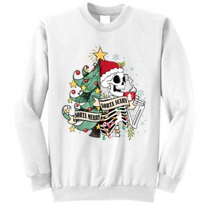 Funny Christmas Skeleton Sorta Merry Sorta Scary Feral Xmas Sweatshirt