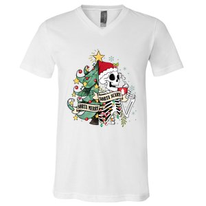 Funny Christmas Skeleton Sorta Merry Sorta Scary Feral Xmas V-Neck T-Shirt