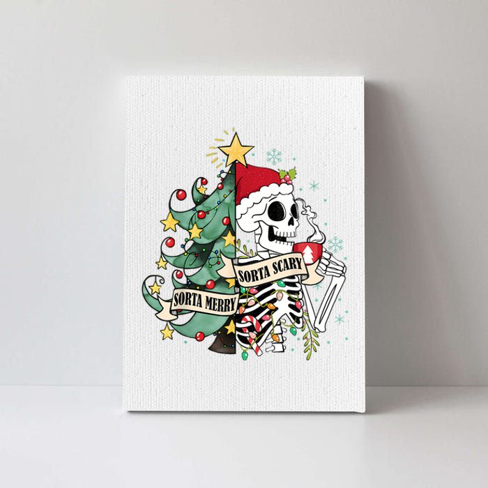 Funny Christmas Skeleton Sorta Merry Sorta Scary Feral Xmas Canvas