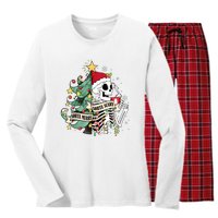 Funny Christmas Skeleton Sorta Merry Sorta Scary Feral Xmas Women's Long Sleeve Flannel Pajama Set 