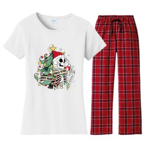 Funny Christmas Skeleton Sorta Merry Sorta Scary Feral Xmas Women's Flannel Pajama Set