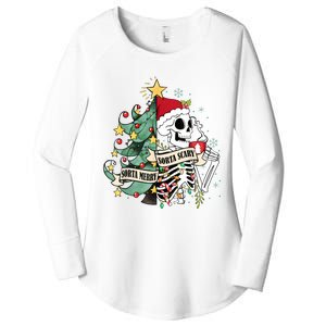 Funny Christmas Skeleton Sorta Merry Sorta Scary Feral Xmas Women's Perfect Tri Tunic Long Sleeve Shirt