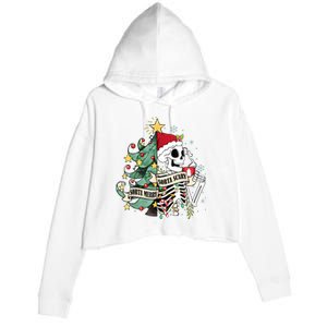 Funny Christmas Skeleton Sorta Merry Sorta Scary Feral Xmas Crop Fleece Hoodie