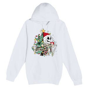 Funny Christmas Skeleton Sorta Merry Sorta Scary Feral Xmas Premium Pullover Hoodie