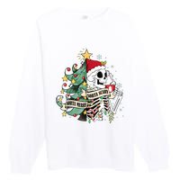 Funny Christmas Skeleton Sorta Merry Sorta Scary Feral Xmas Premium Crewneck Sweatshirt