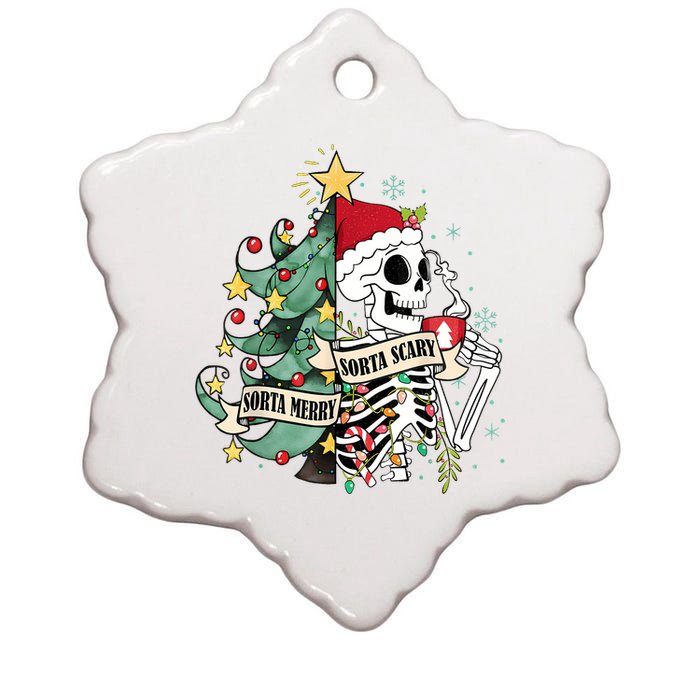 Funny Christmas Skeleton Sorta Merry Sorta Scary Feral Xmas Ceramic Star Ornament