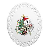 Funny Christmas Skeleton Sorta Merry Sorta Scary Feral Xmas Ceramic Oval Ornament