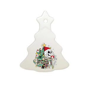 Funny Christmas Skeleton Sorta Merry Sorta Scary Feral Xmas Ceramic Tree Ornament