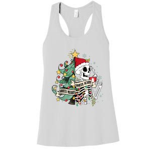 Funny Christmas Skeleton Sorta Merry Sorta Scary Feral Xmas Women's Racerback Tank