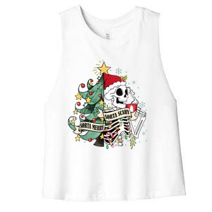 Funny Christmas Skeleton Sorta Merry Sorta Scary Feral Xmas Women's Racerback Cropped Tank