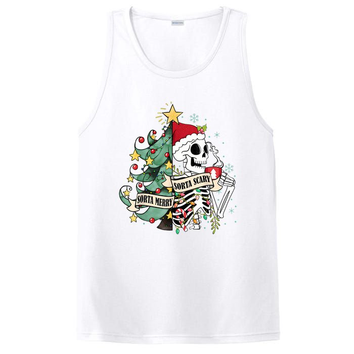 Funny Christmas Skeleton Sorta Merry Sorta Scary Feral Xmas PosiCharge Competitor Tank