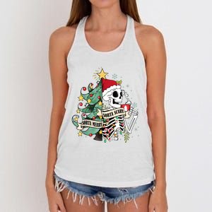 Funny Christmas Skeleton Sorta Merry Sorta Scary Feral Xmas Women's Knotted Racerback Tank