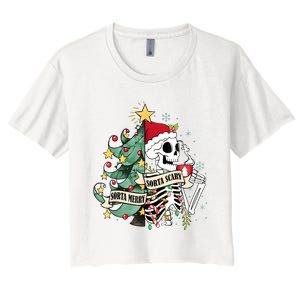 Funny Christmas Skeleton Sorta Merry Sorta Scary Feral Xmas Women's Crop Top Tee