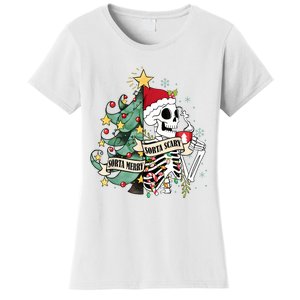 Funny Christmas Skeleton Sorta Merry Sorta Scary Feral Xmas Women's T-Shirt