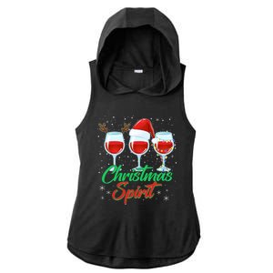 Funny Christmas Spirit Wine Lover Ladies PosiCharge Tri-Blend Wicking Draft Hoodie Tank