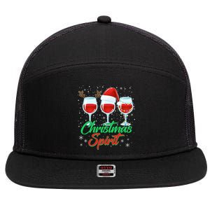 Funny Christmas Spirit Wine Lover 7 Panel Mesh Trucker Snapback Hat