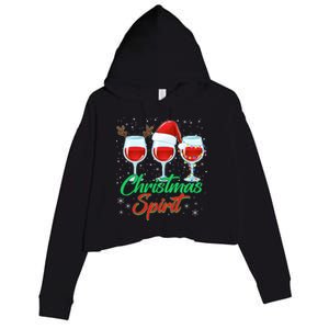 Funny Christmas Spirit Wine Lover Crop Fleece Hoodie