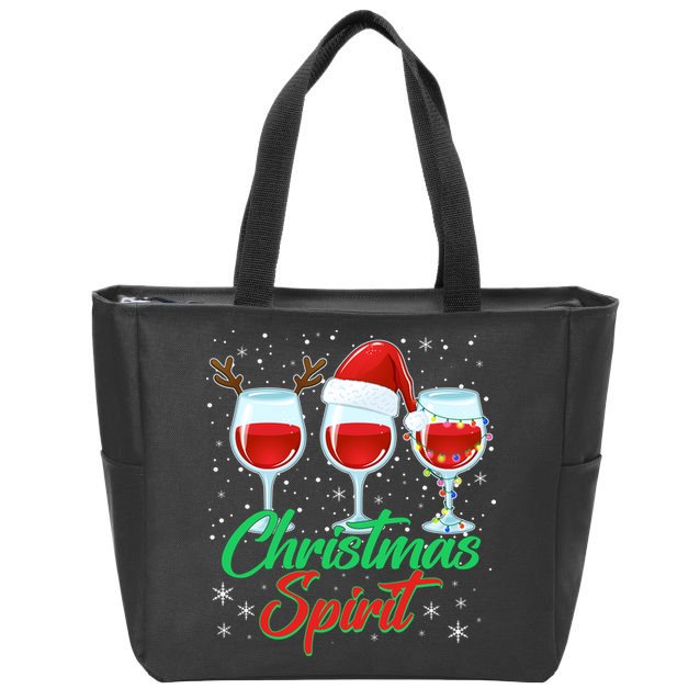 Funny Christmas Spirit Wine Lover Zip Tote Bag