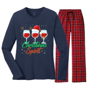 Funny Christmas Spirit Wine Lover Women's Long Sleeve Flannel Pajama Set 