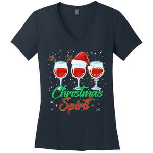 Funny Christmas Spirit Wine Lover Women's V-Neck T-Shirt