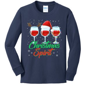 Funny Christmas Spirit Wine Lover Kids Long Sleeve Shirt